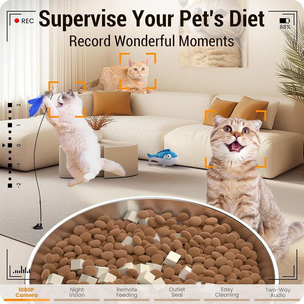5L Automatic Cat Feeder with 2K HD Camera: 5G WiFi Automatic Dog Feeder with Night Vision,Cat Food Dispenser with Freshness for Multiple Pets,Detachable for Easy Clean-21 Cup (Sealed Outlet)