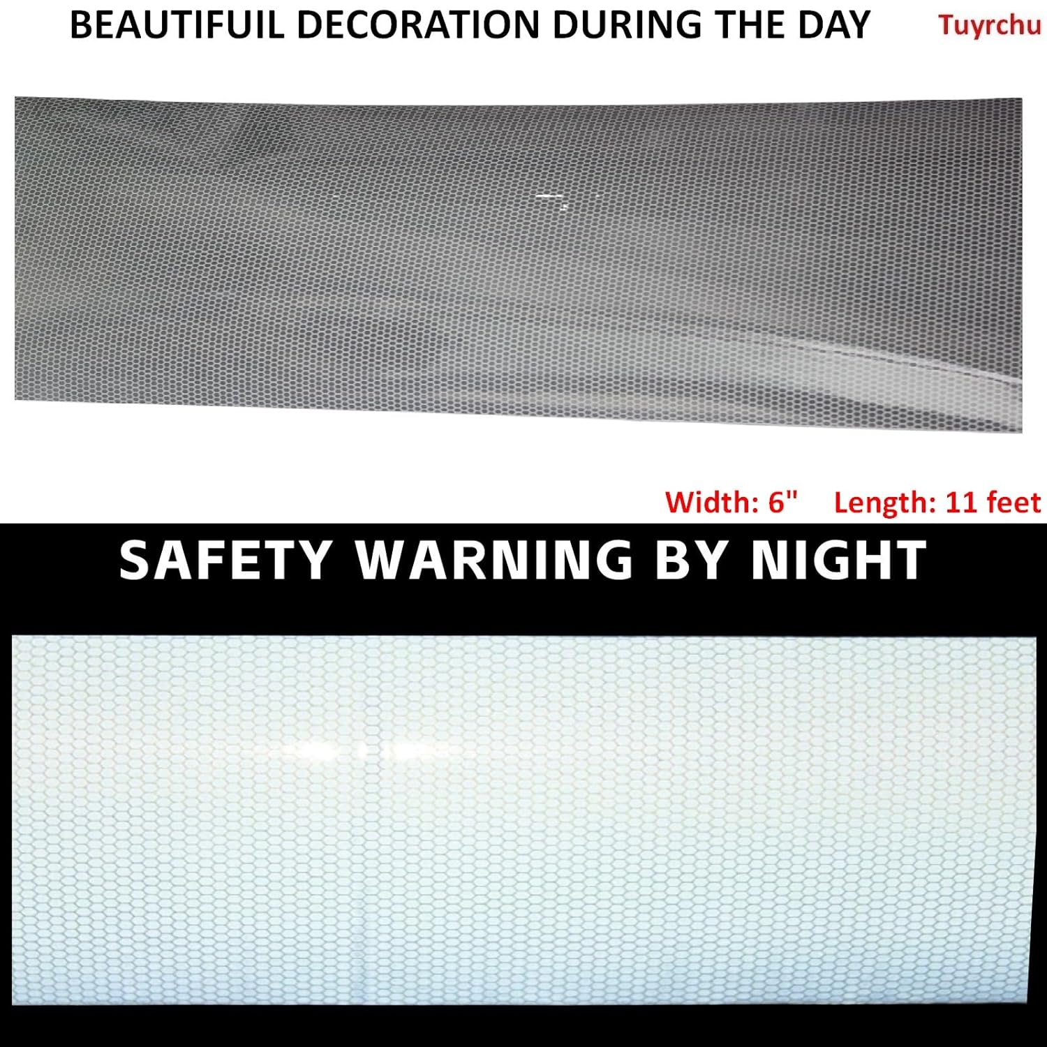 Non Fading Silver Reflective Tape 6 inch Wide, Outdoor Waterproof Safety Adhesive Stickers, High Visibility Industrial Marking Tape (11 feet)