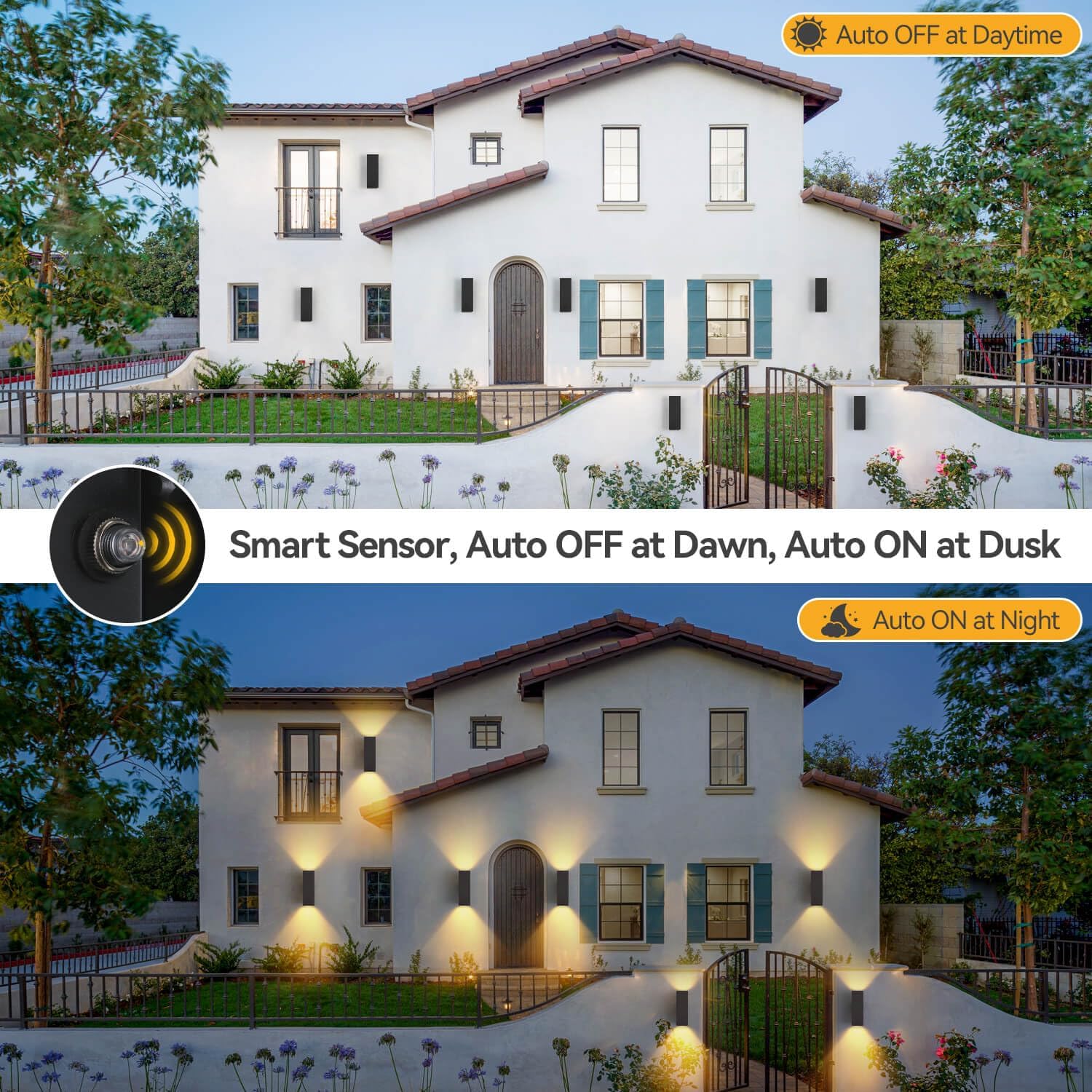 Outdoor Wall Lights 2 Pack, Aluminum Exterior Lighting Fixtures Dusk to Dawn Outdoor Lighting Color Changing Porch Lights with Matte Black Finish, Up and Down Lights Control with App and Voice