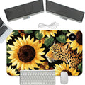 Heated Mouse Pad with 3 Temperature Settings(104°F–122°F),Large 24x14.2 Inch PU Leather Heated Desk Mat,Waterproof Warming Pad for Office,Gaming & Cold Hands Relief,Sunflowers Leopard Print