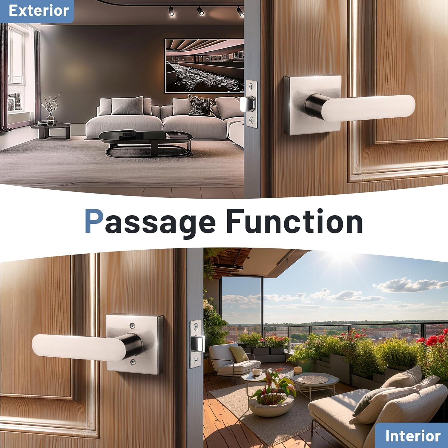 KNOBWELL 3 Pack Interior Door Handle,Satin Nickel Finish Door Levers, Passage Knob for Closet Hallway, Zinc Alloy Construction, 250,000-Cycle Durability