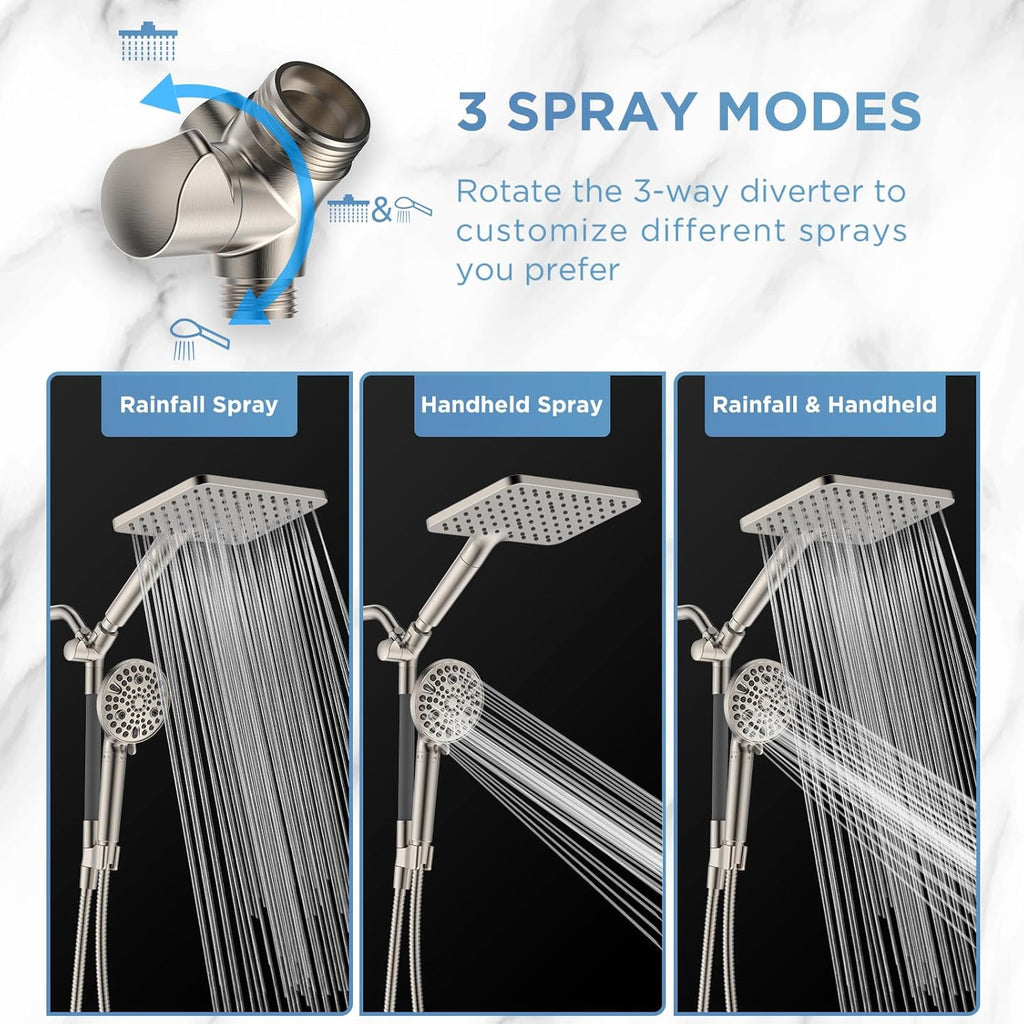 MakeFit Dual Filtered Rain Shower Head Combo, High Pressure Handheld Shower Head with Adjustable Bar - Rainfall Shower Head And Showerhead with Filter for Hard Water - Removes Chlorine