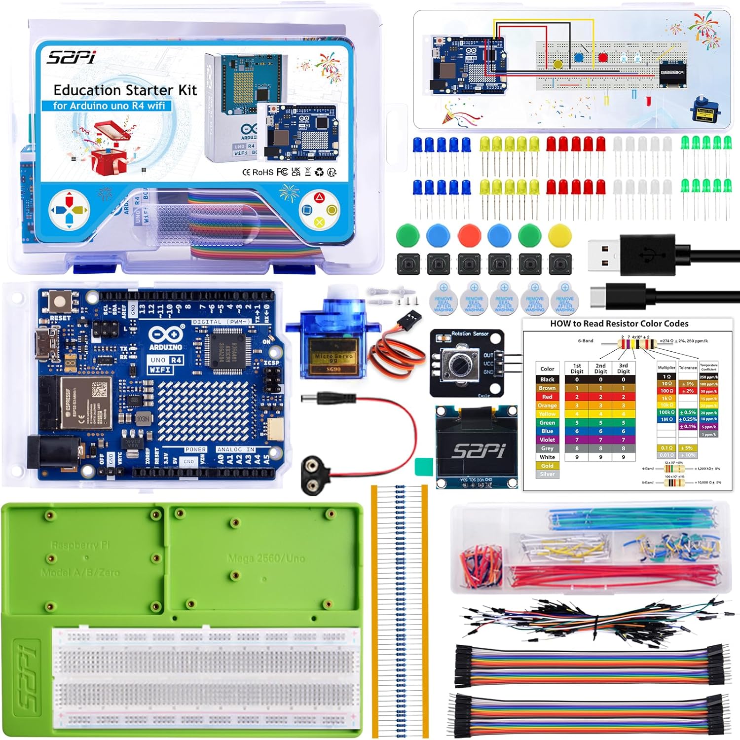 GeeekPi Starter Kit for Arduino UNO R4 WiFi, UNO R4 WiFi Board with Tutorial for Programming & 78PCS Components for Beginners & Engineers