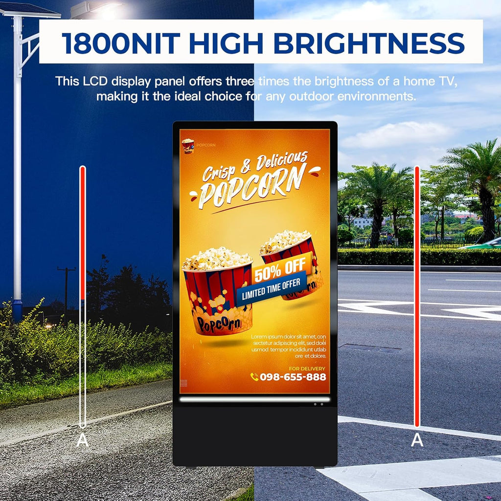 MWE 43 Inch Outdoor Digital Signage Display, Portable Battery Powered High Brightness Screen Advertising Display Kiosk, Movable Waterproof Digital Poster, Android Kiosk