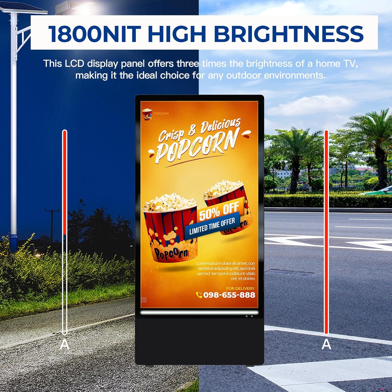 MWE 43 Inch Outdoor Digital Signage Display, Portable Battery Powered High Brightness Screen Advertising Display Kiosk, Movable Waterproof Standing Poster, Android OS