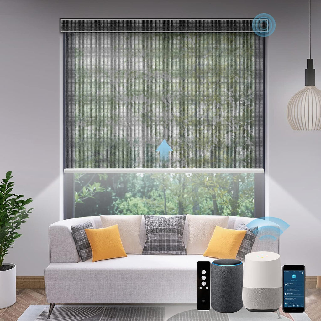 SmartWings Motorized Light Filtering Shades, Work with Homekit, Alexa Google, 50% Blackout PVC Free Smart Blinds for Windows, Cordless Window Shades with Remote, Customized, Charcoal