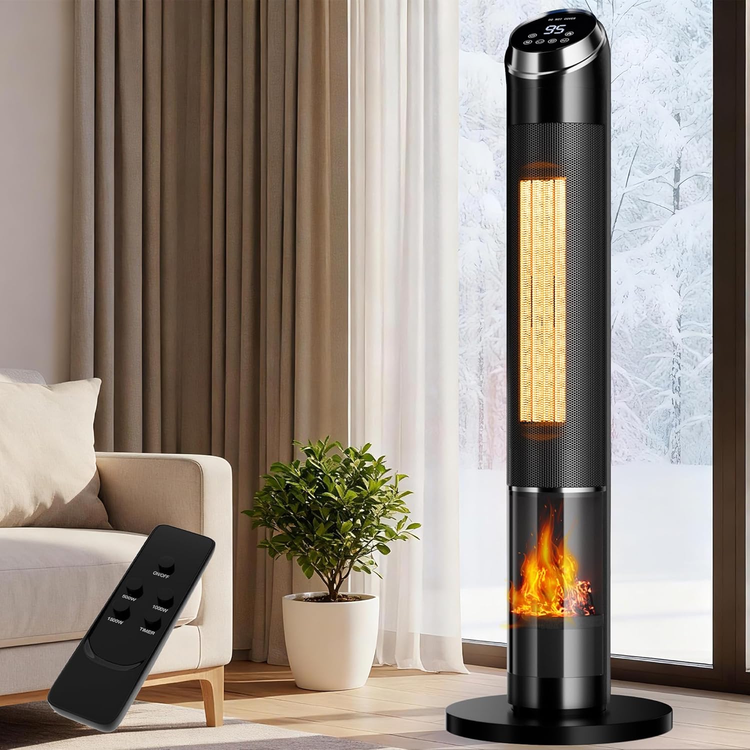 Space Heaters for Large Room, 1500 W Electric Heater with Thermostat, 24H Timer, Indoor Heater with 80°Oscillation, Heaters with Tip-over & Overheat Protection for Indoor Office Use(37IN)