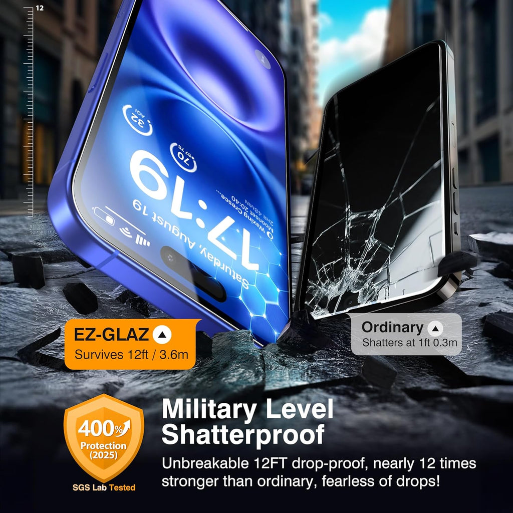 EZ-GLAZ- 4 Pack for iPhone 16 Screen Protector [6.1"] With 2 Pack Camera Lens Protector, 9H+ Hardness 12FT Military Grade Shatterproof Scratch Resistant Durable Tempered Glass Film with Flawless Fit Kit, HD Clear
