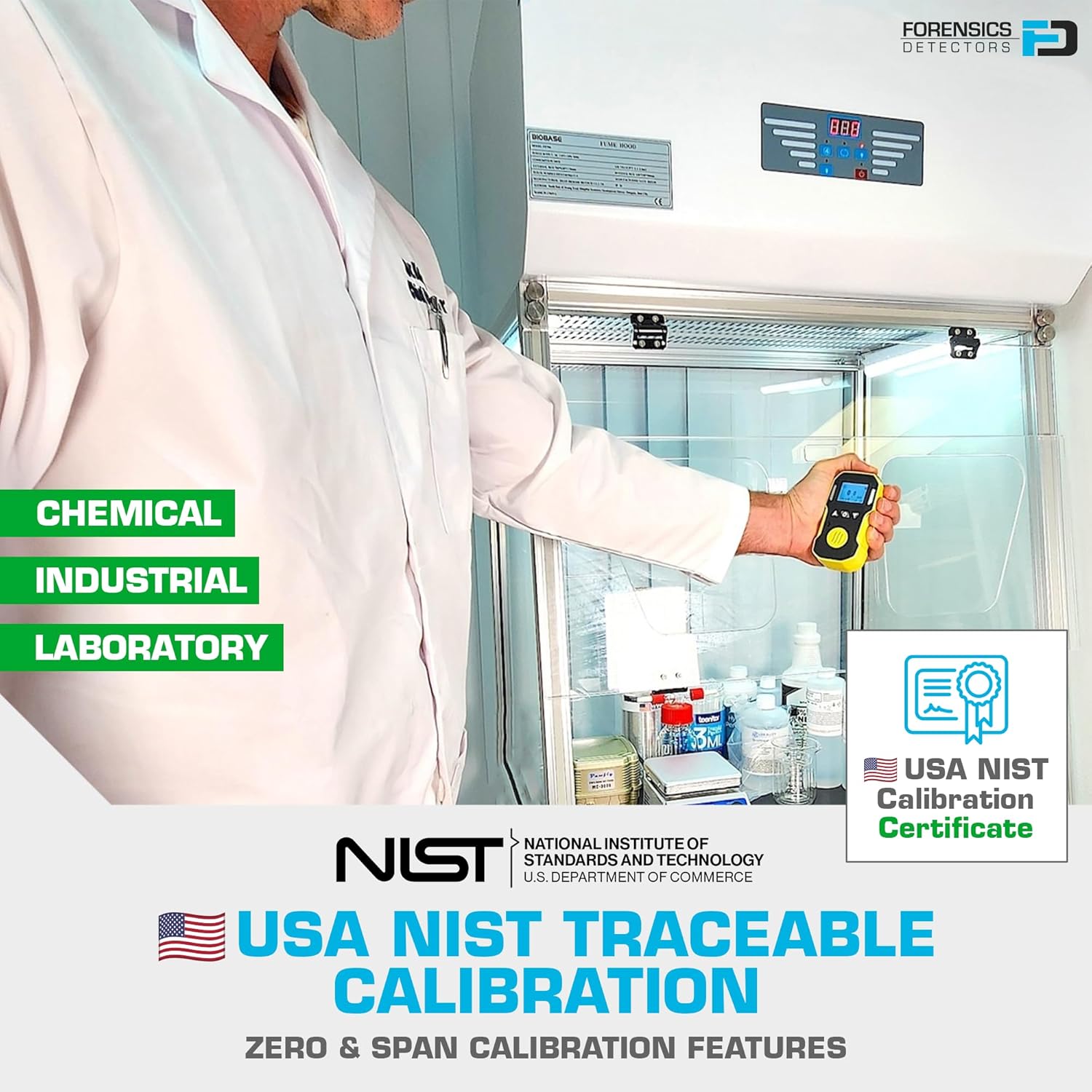 Nitric Oxide Detector by Forensics | USA NIST Calibrated & Certificate | USB Recharge | Adjustable Sound, Light & Vibration Alarms | 0-250ppm NO |