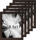 KTKDE 8.5x11 Picture Frame Set of 5,Certificate Frame Walnut with Clear Plexiglass, 8.5 by 11 Picture Diploma Document Degree Frames for Wall and Tabletop,best gift