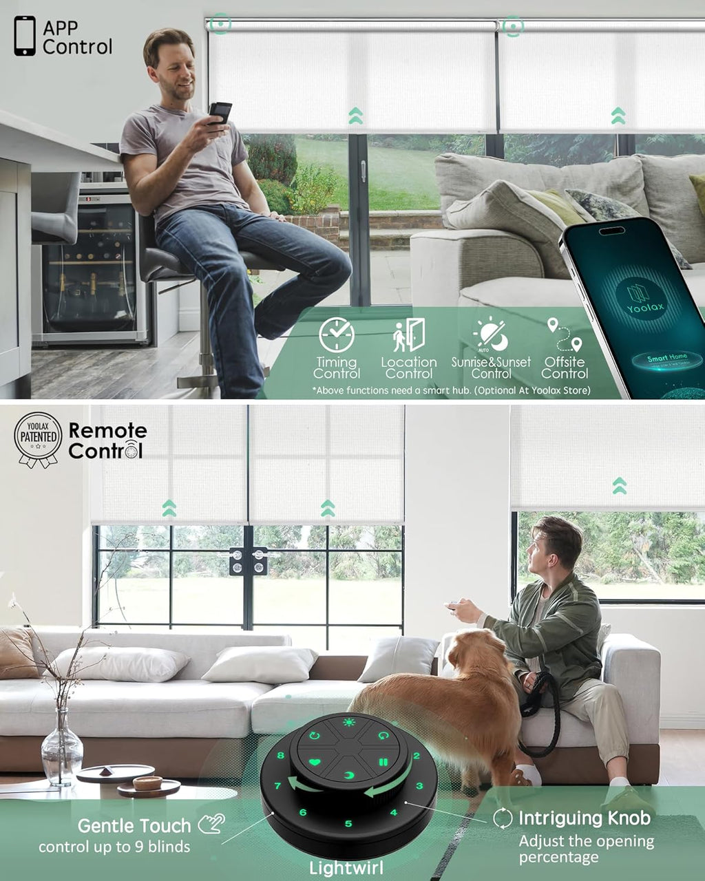 Yoolax Motorized Blinds with Remote, Smart Blinds for Windows Motorized Roller Shades, Automatic Window Shades Compatible with Alexa Custom Size (Light Filtering-Pure White)