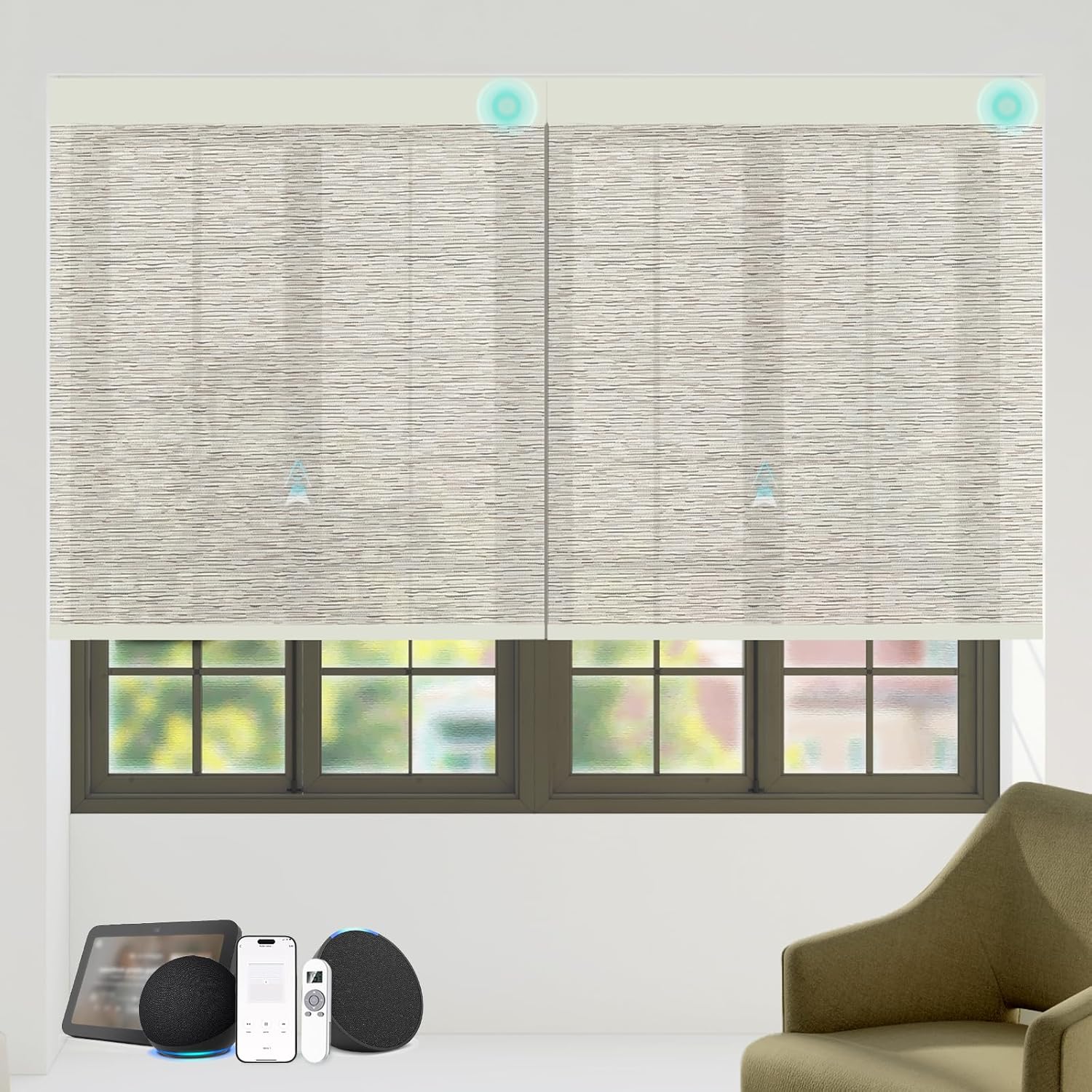 Motorized Blinds with Remote Custom Size Blackout Smart Roller Shades Compatible with Alexa Google, Electric Blinds for Windows