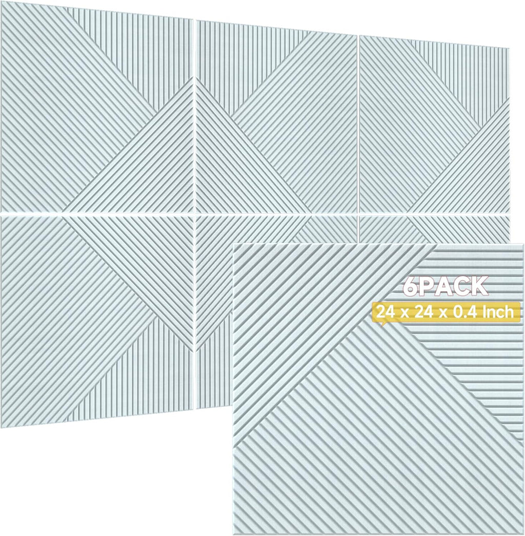 TO-TH Acoustic Wall Panels,6 Pack Total Size 72 x 48 Inches,Self-Adhesive Decorative Acoustic Panels for Wall and ceiling,White