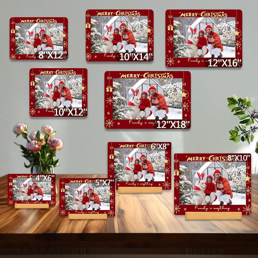 Custom Photo Prints - Metal Desktop Picture Frame with Photos & Text & Wooden Base Personalized Christmas Gifts for Family Lovers Pets and Friends, Optional Multiple Sizes