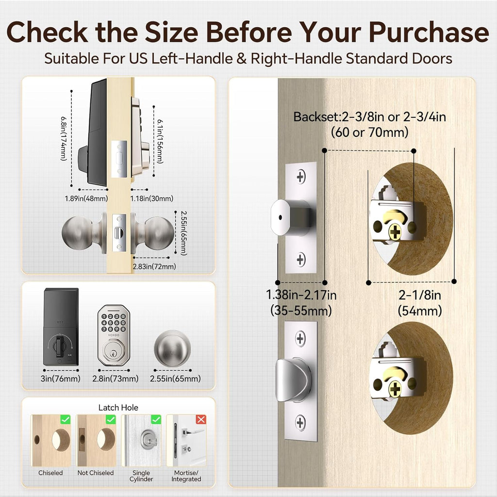 Keyless Entry Door Lock Set Smart Locks for Front Keypad Door Lock with Handle Automatic Lock One Time Password Anti Peeping Password IP54, Satin Nickel