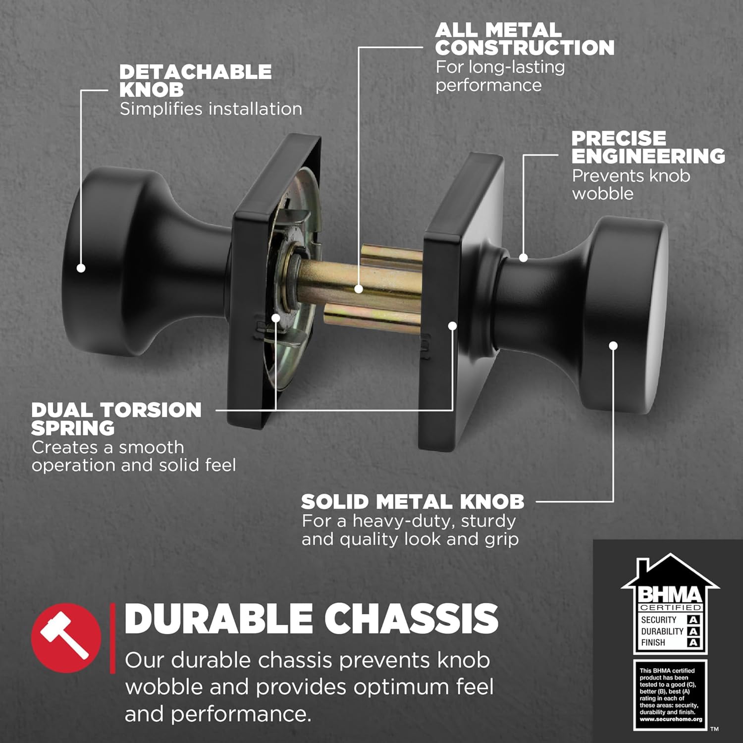 Kwikset Pismo Interior Passage Door Knob, Handle For Closet and Hallway Doors, Non-Locking Doorknob in Matte Black, with Microban Protection