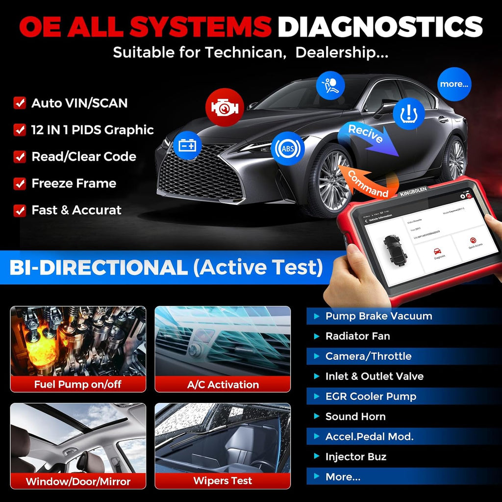 KINGBOLEN K8 Pro OBD2 Scanner Bluetooth 2025 Bidirectional Scan Tool with Lifetime Update(New Model) 8'' All System Diagnostic Tool, ECU Code, 34+ Reset, CANFD&DOIP, V.A.G Guide, FCA AutoAuth