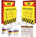 2 Pack MSDS SDS Binder and Wall Station,Yellow Heavy Duty 3 Inch Material Safety Data Sheet 3 Ring Binder with SDS Wire Rack and Display Sign,Chain,Safety Posters,MSDS Labels,Binder Wall Mount