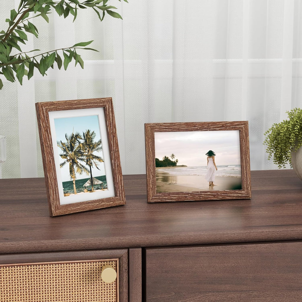 Fun Memories 5x7 Picture Frame, Solid Oak Wood 5 x 7 Frame with Plexiglass, 5 by 7 Photo Frame for Wall & Tabletop Display, 5x7 Picture Frame Matted to 4x6, Walnut Color, 1 Pack