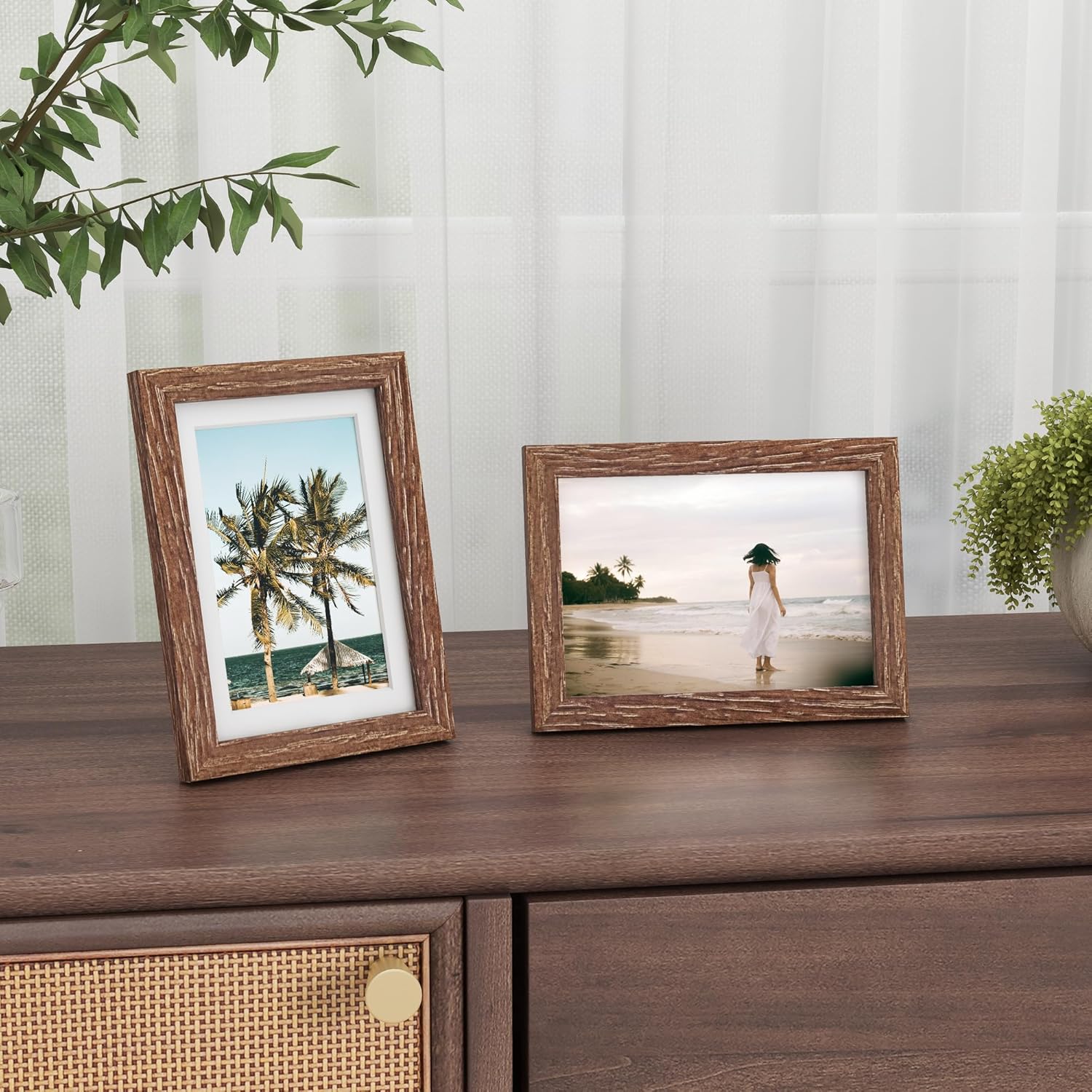 Fun Memories 5x7 Picture Frame, Solid Oak Wood 5 x 7 Frame with Plexiglass, 5 by 7 Photo Frame for Wall & Tabletop Display, 5x7 Picture Frame Matted to 4x6, Walnut Color, 1 Pack