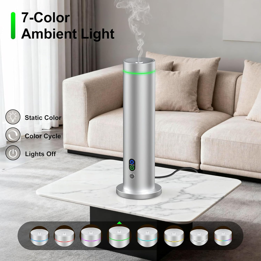 Maromalife Waterless Diffuser, 1000 Sq.Ft Coverage, Essential Oil Diffuser with Tilt-Safe, Remote Control, Adjustable Mist, Mood Lights Aromatherapy Diffuser for Home, Room, Office, Hotel, Silver