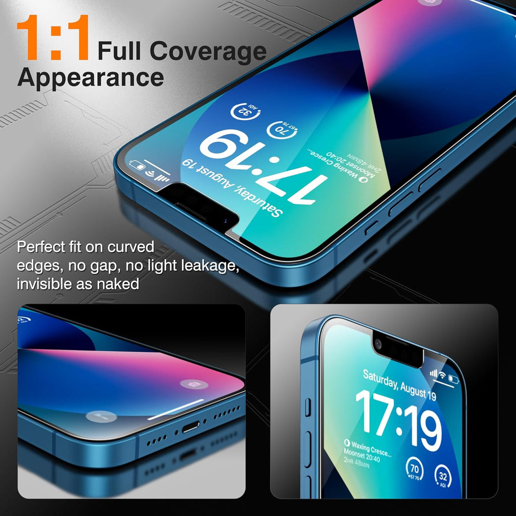 EZ-GLAZ-4+2 Pack for iPhone 13 Privacy Screen Protector[6.1 inches] With Camera Lens Protector, [Drop Protection] 9H Hardness Full Coverage Anti-Spy Tempered Glass Film, Easy to install