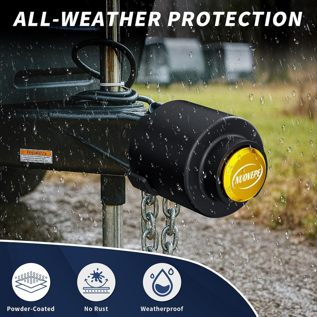 Trailer Lock Fits 2 5/16 Inch Couplers, Secures Safety Chains Anti-Theft Ball Hitch Lock, Pry-Resistant & Heavy-Duty Trailer Hitch Locks for RV | Cargo | Camper | Dump Trailer (Yellow)