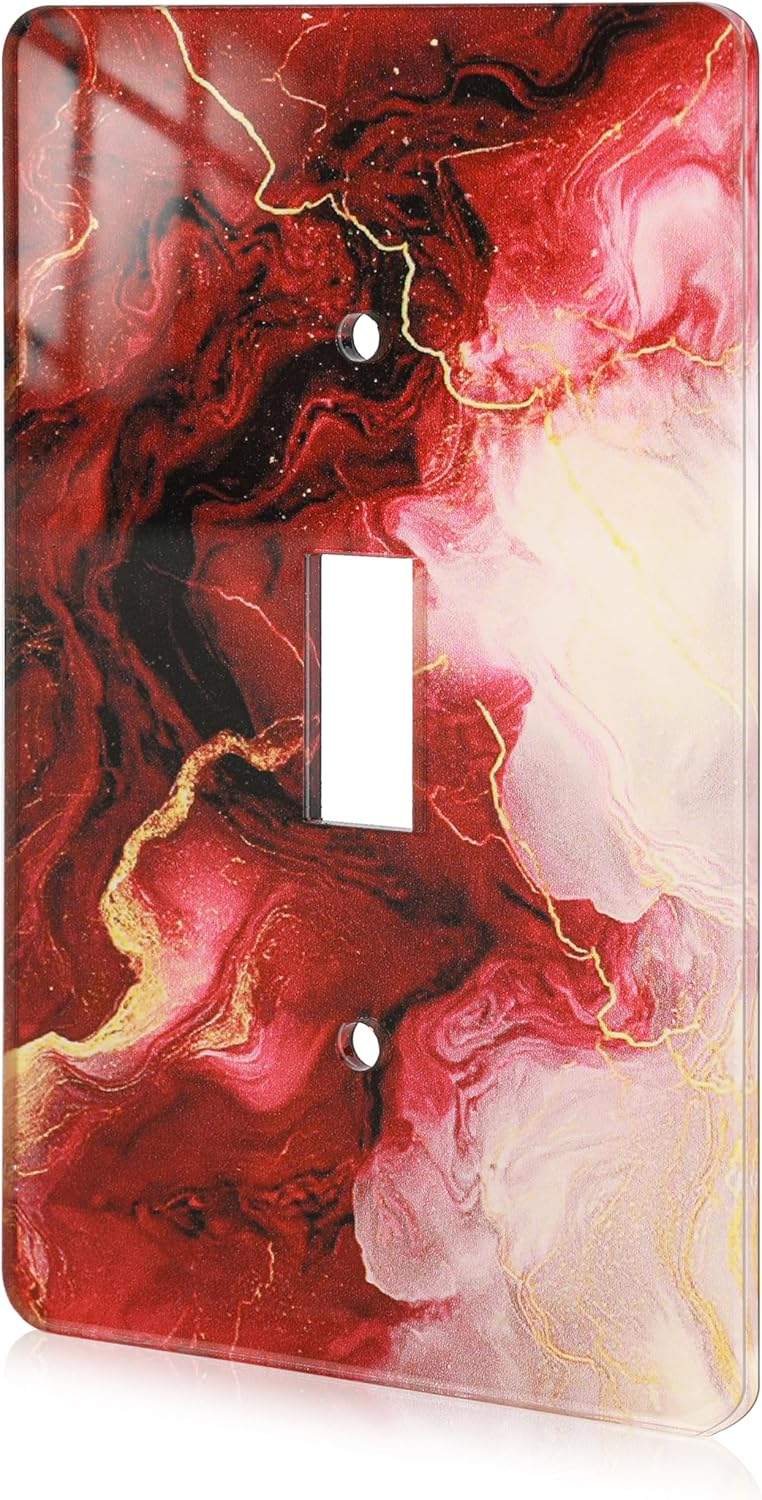 Rich Burgundy Marble Acrylic Switch Wall Plate Light Switch Plates Cover Durable Acrylic Wall Plate Decorative Single Gang Wall Plate