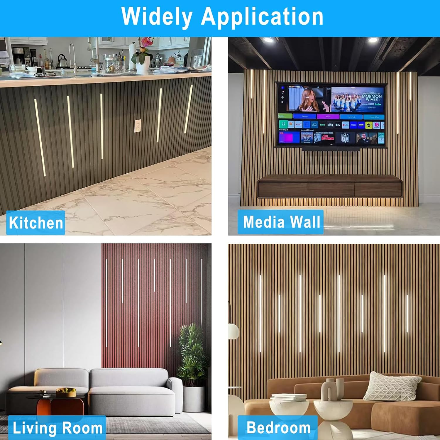 Besseto LED Wall Panel Light,Wood Slat Wall Panel LED Strip Light,3000K Touchable Switch Dimmable LED Aluminum Channel Light for Living Room Bedroom Bathroom Stairs (Silver-8PCS)