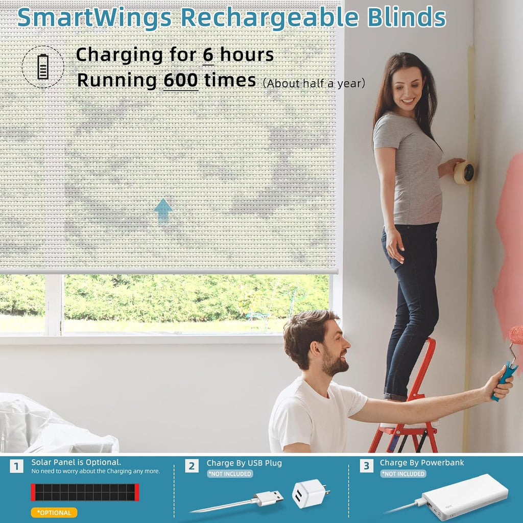 SmartWings Motorized Smart Blinds for Windows in Light Filtering, Electric Remote Roller Shades Compatible with Alexa/Google Home/Homekit, Custom Up to 110”W x 148”H, 5% Openness Aventus Ice