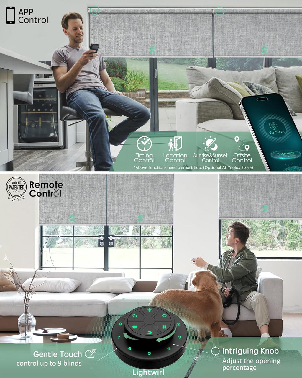 Yoolax Motorized Blinds with Remote, Blackout Smart Blinds for Windows Motorized Roller Shades, Automatic Window Shades Compatible with Alexa Custom Size (Blackout-Light Gray)
