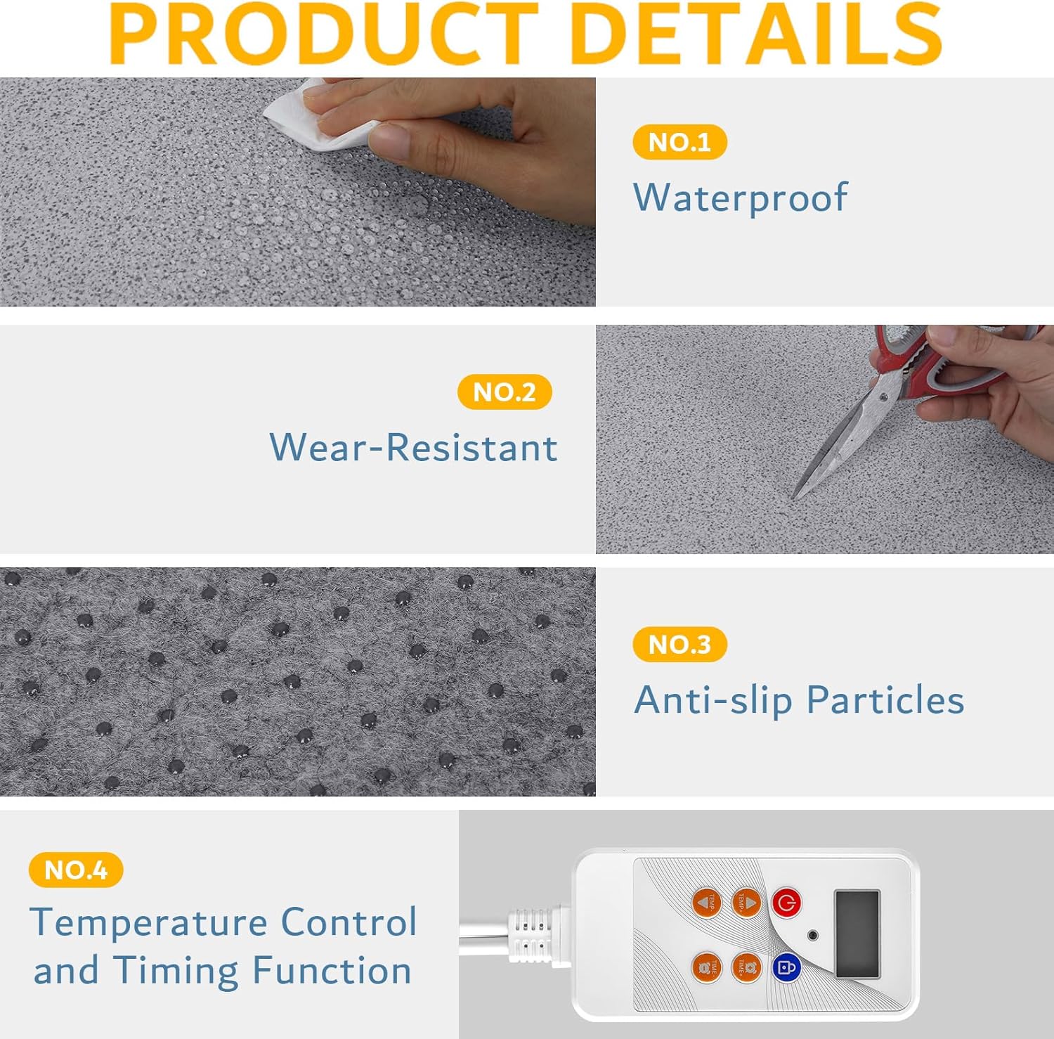 PVC 110V Heated Floor Mat Heater for Foot Warmer Under Desk 48 x 20 Inch Carbon Crystal Wood Stripe Electric Heating Carpet Pad Energy Saving Indoor Heated Rug for Home Office House Gray