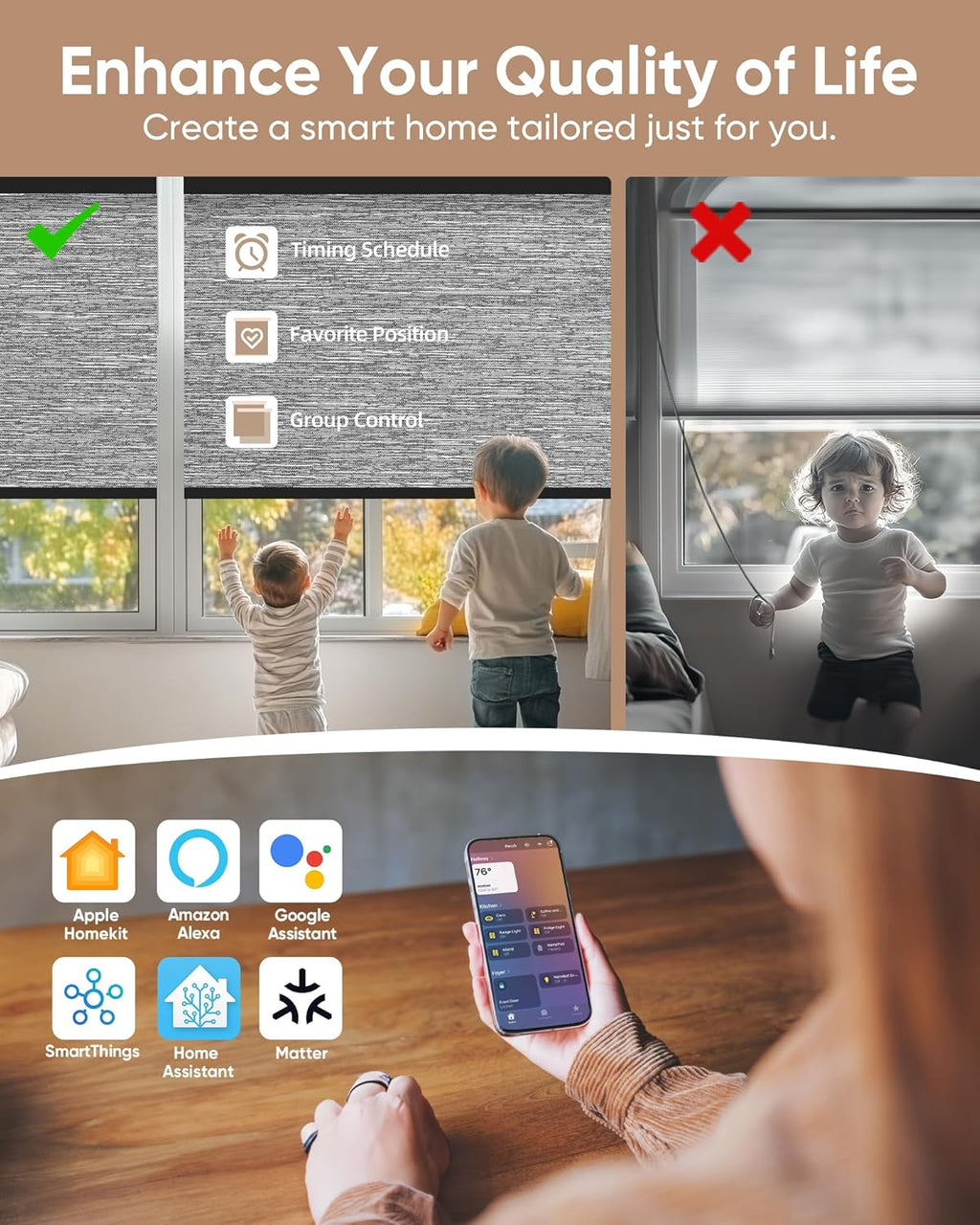 Kincmo Motorized Blinds with Remote,100% Blackout Motorized Roller Shades Work with Apple Homekit,Alexa,Google, Custom Electric Blinds with App,Voice Control (Dreamy Dark Grey)