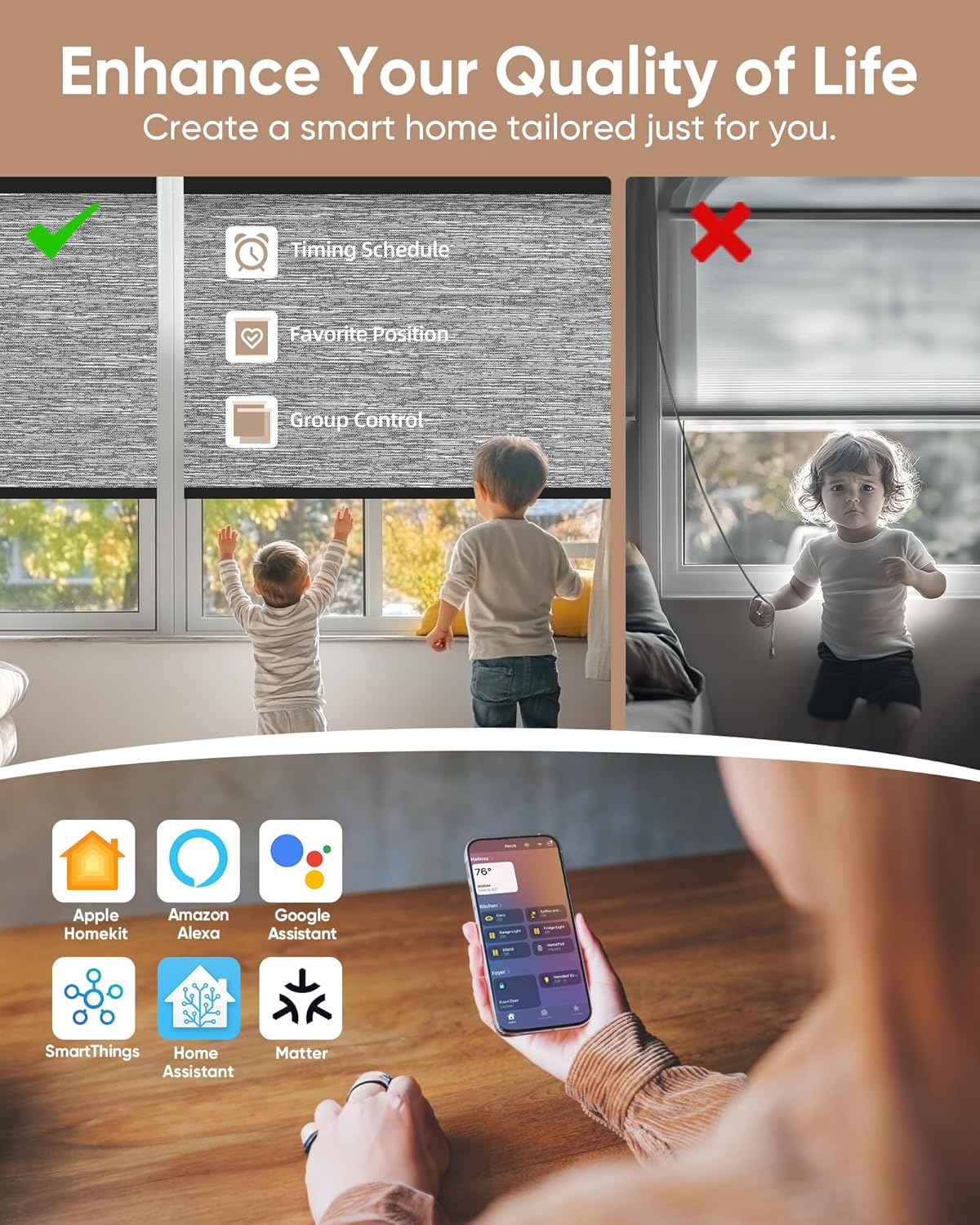 Kincmo Motorized Blinds with Remote,100% Blackout Motorized Roller Shades Work with Apple Homekit,Alexa,Google, Custom Electric Blinds with App,Voice Control (Dreamy Dark Grey)