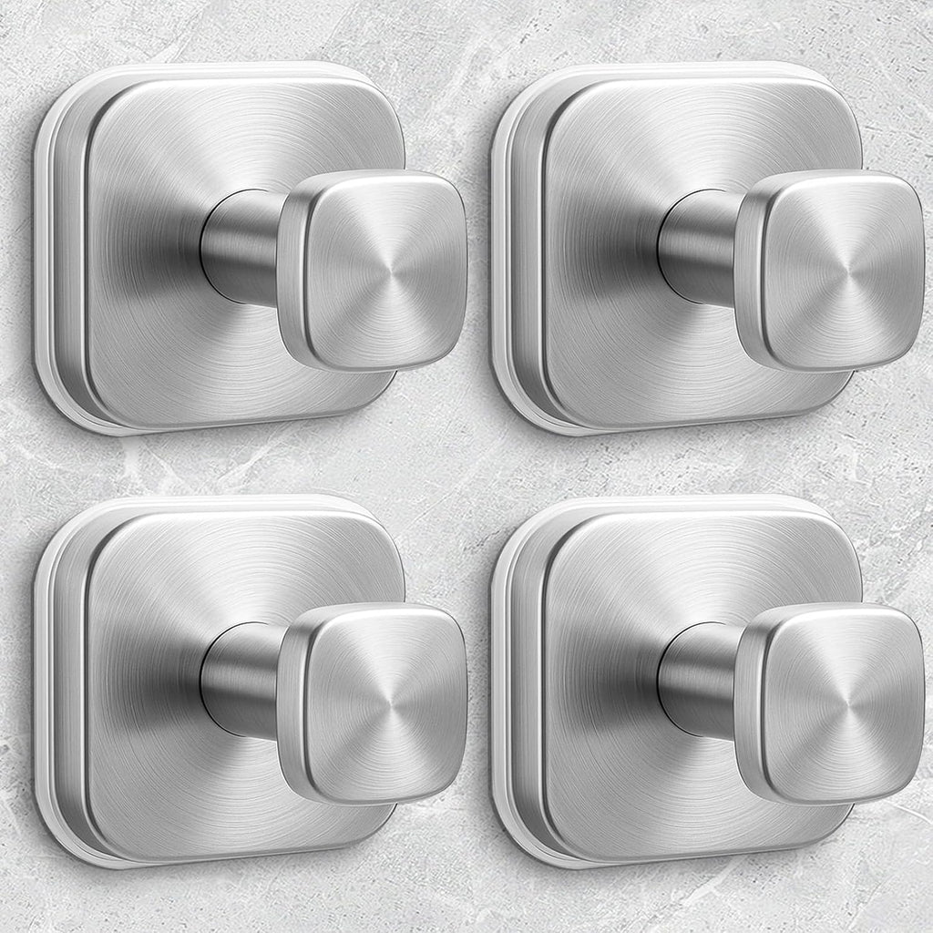 Shower Hooks for Inside Shower,Reusable Suction Cup Hooks for Glass Window,Mirror,Removable Towel Hooks for Bathroom,4 Pack(Silver)