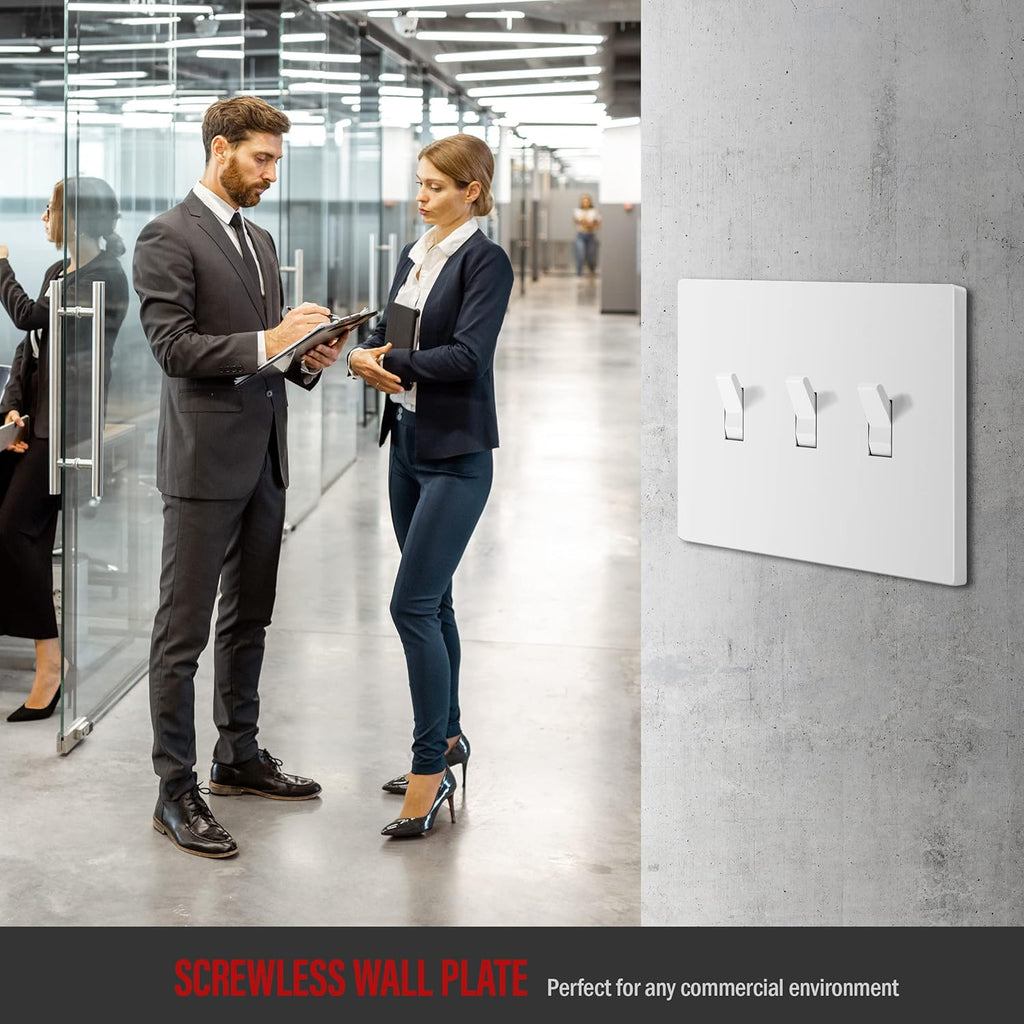 ENERLITES Screwless Triple Toggle Switch Wall Plate, Child Safe Light Switch Cover, Standard Size 3-Gang 4.68" x 6.53", Unbreakable Polycarbonate Thermoplastic, UL Listed, SI8813-W, Glossy, White