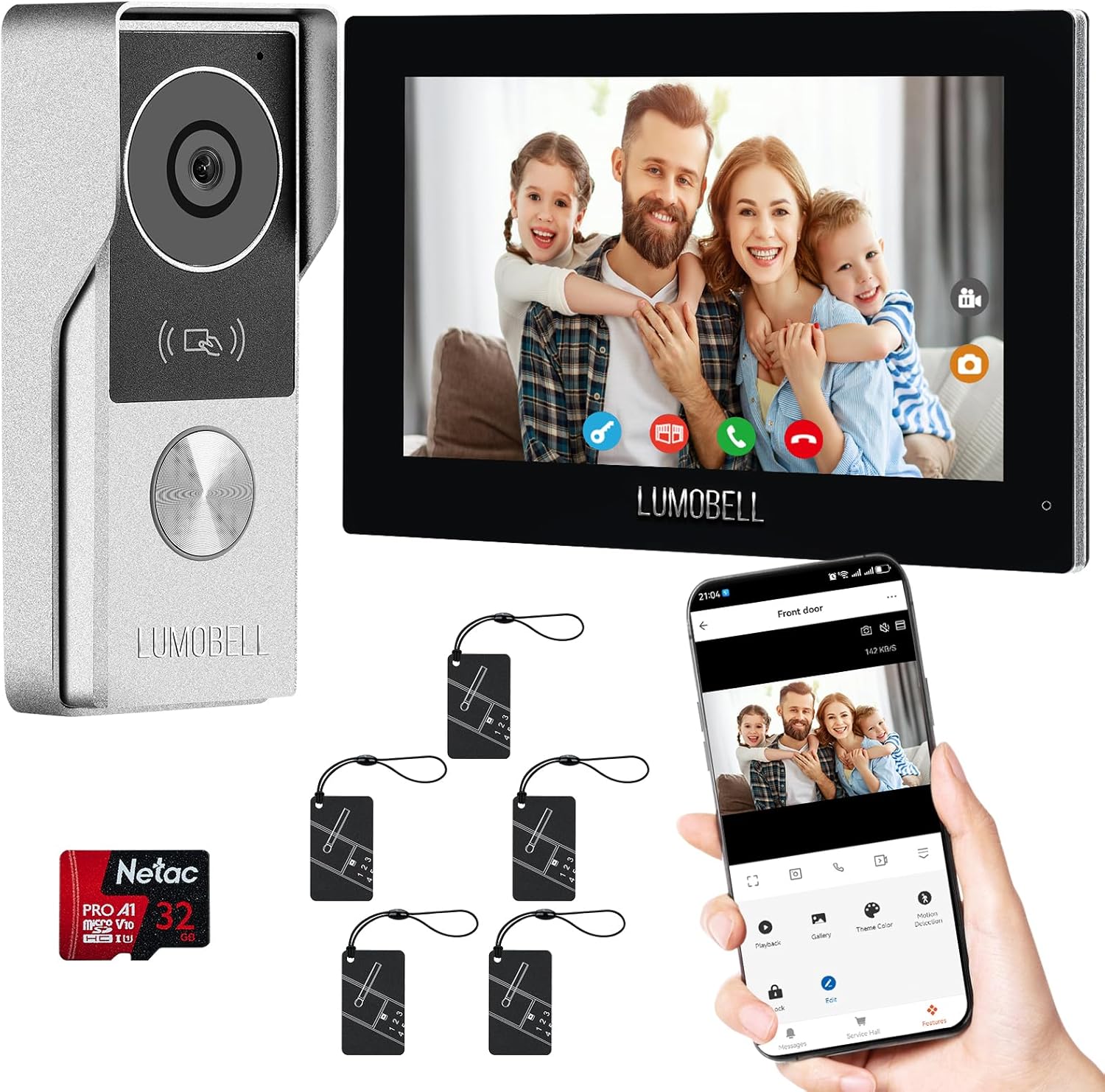 2-Wired video intercom system,Video Doorbell Camera with Monitor, 1080P 7-inch Touch Screen, video door phone,Night Vision, 130° Wide Angle, Tuya App Remote Unlock, Waterproof, No Monthly Fees