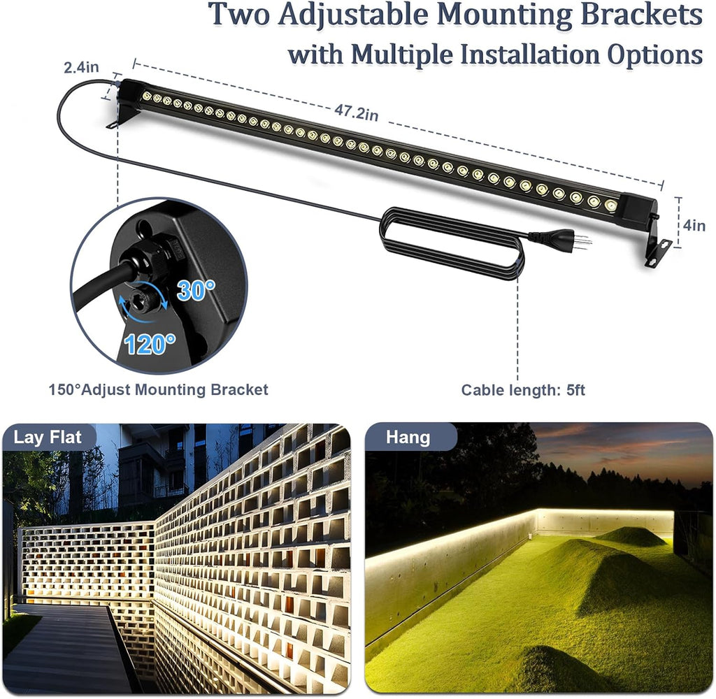 72W LED Wall Washer Light Bar, 4FT 4000K Neutral White Outdoor Wall Washer Lights, 120V Waterproof IP67 LED Light Bar for Outdoor (2 Pack)