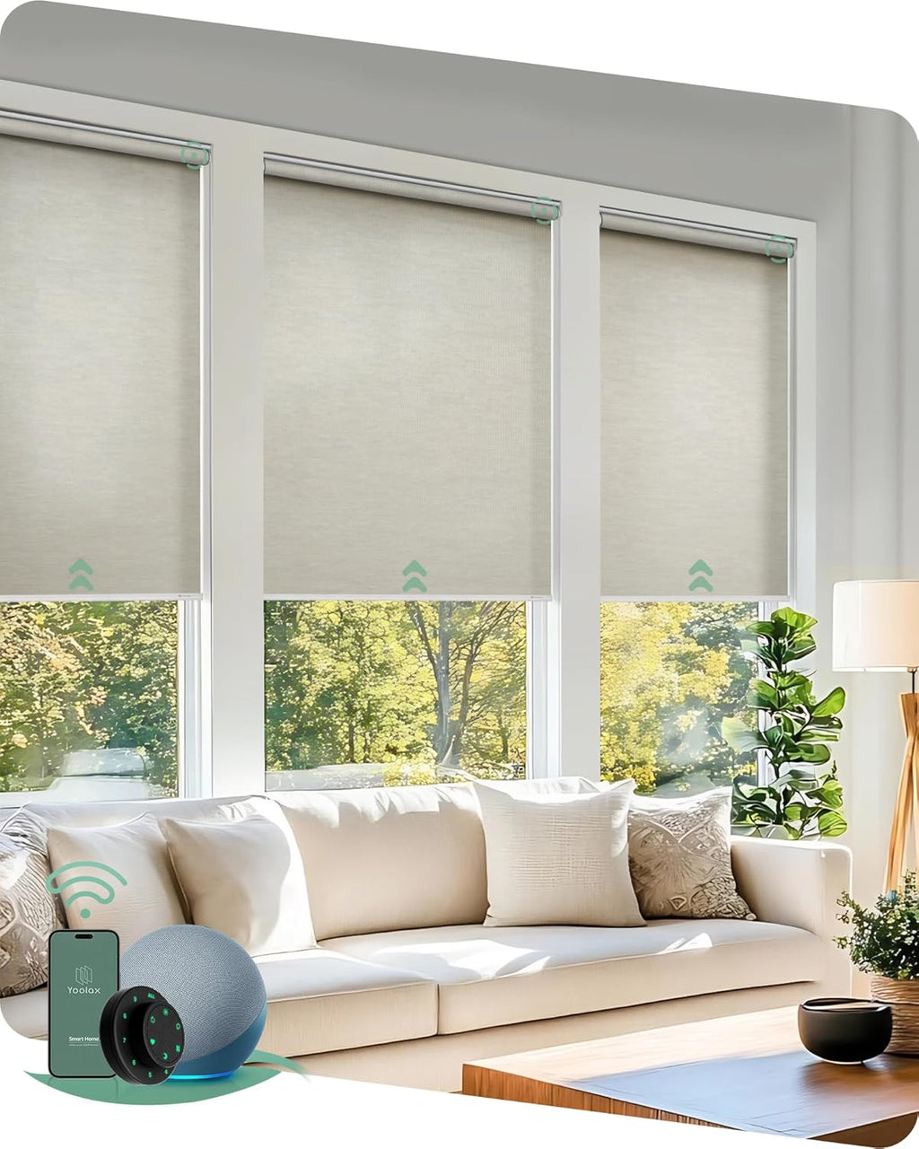 Yoolax Motorized Blinds with Remote, Smart Blinds for Windows Motorized Roller Shades, Automatic Window Shades Compatible with Alexa Custom Size (Light Filtering-Jacquard Coffee)
