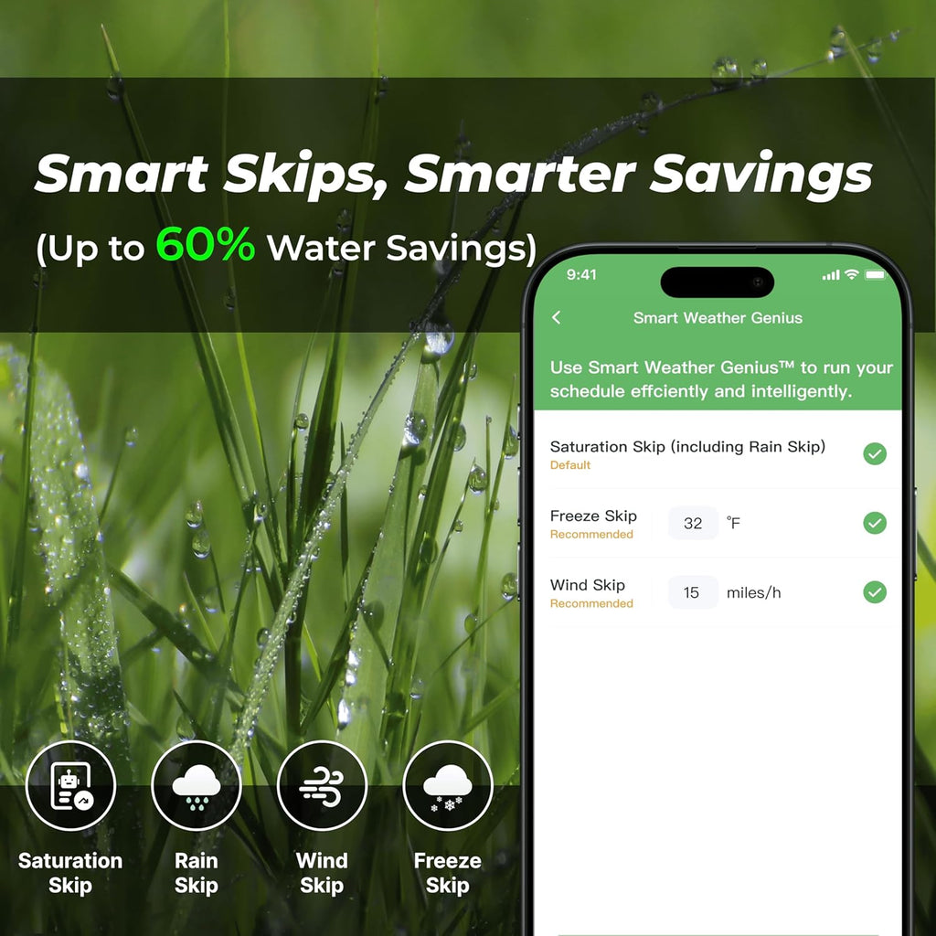 ImoLaza Outdoor Smart Sprinkler Controller, 16-Zone WiFi Irrigation Controller with Hyper-Local Weather, App Remote Control, Works w/ Alexa, Auto Watering, Rain/Freeze/Wind Skip, Smart Fault Detection