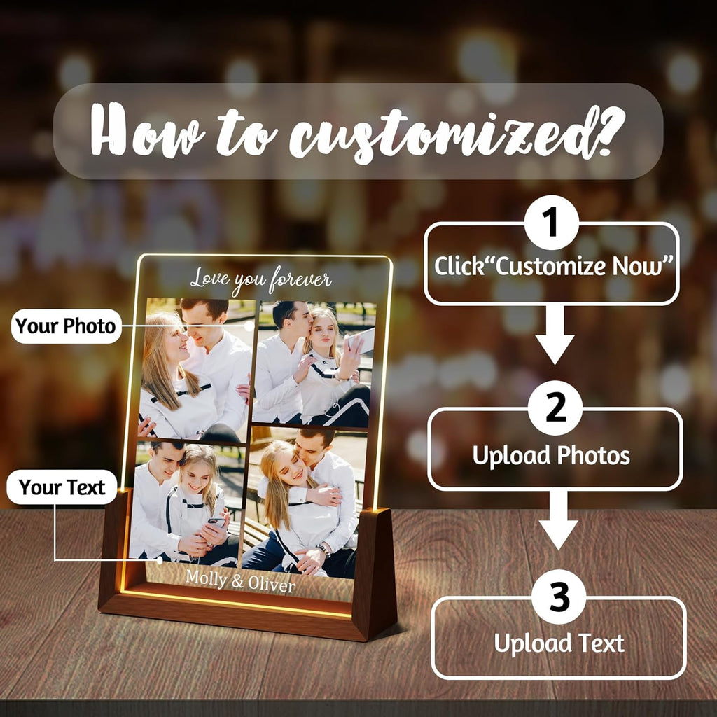 Customized Couple Christmas Gifts For Boyfriend Girlfriend Him Her, Custom Light Up Picture Frame Acrylic Plaque With Photo Name, Personalized Anniversary Birthday Gifts For Husband Wife