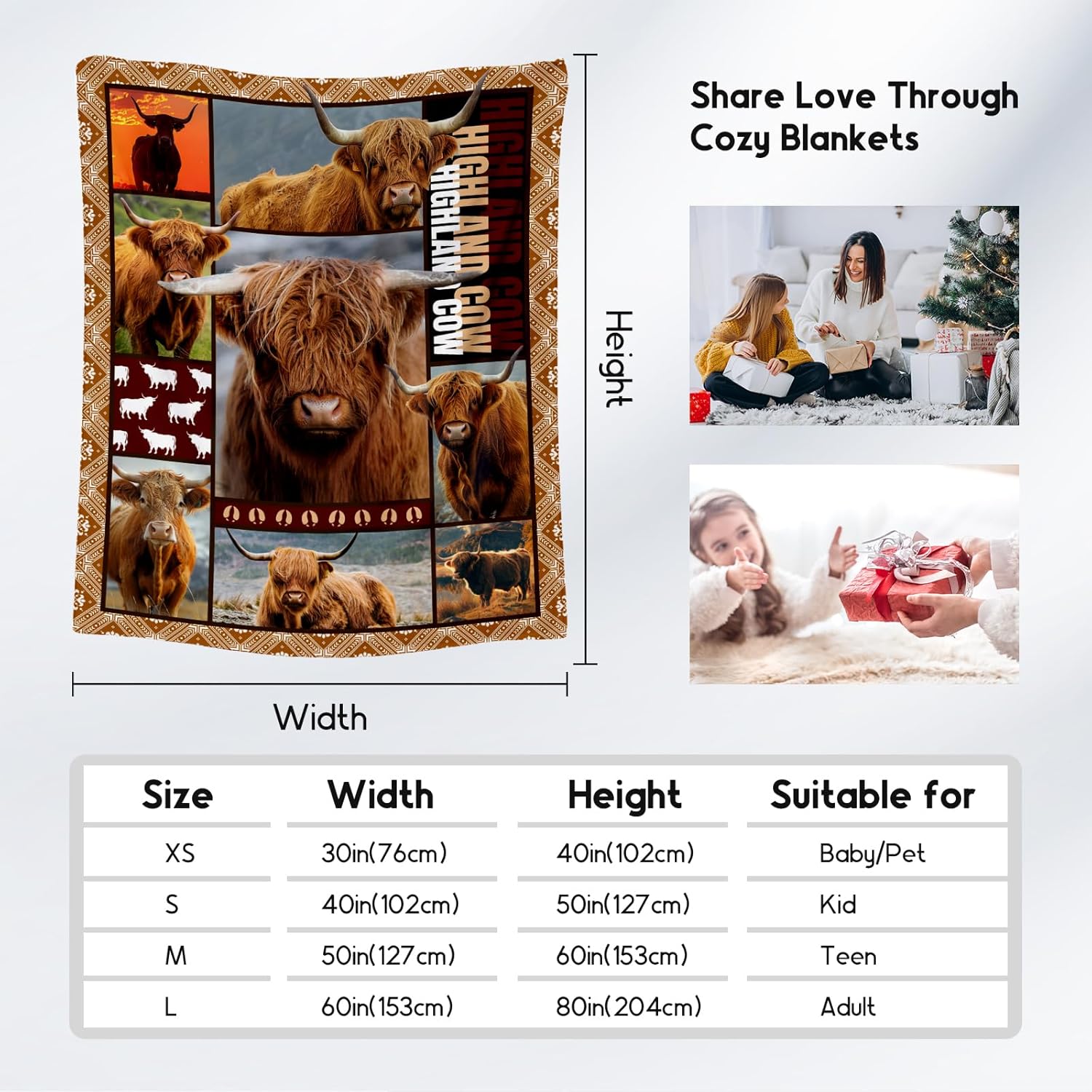 Blanket for Women Girls, Highland Cow Gifts for Adults - 30"x40" Kids Throw for Couch, Office - Soft, Fuzzy & Cozy - Wildlife Home Decor Gift Ideal