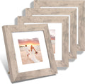 iRahmen 6x6 Picture Frame Set of 4 with High Definition Glass, Smoke Gray Frame Display 4x4 Pictures with Mat or 6 x 6 Without Mat, Wood Square Photo Frame for Wall Mount and Tabletop Display