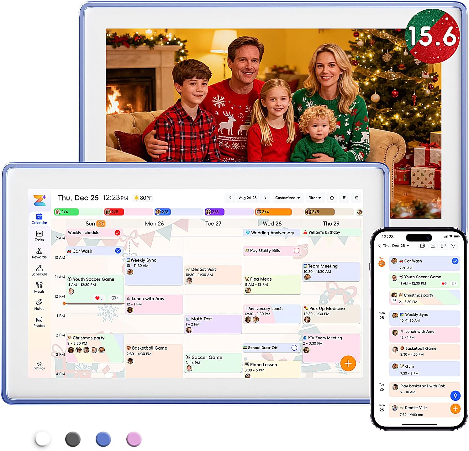 Westsee 15.6" Digital Wall Calendar Frame – Interactive Touchscreen Eletronic Calendars, Smart Family Planner for Schedule, Photo Display, Meals, Chore Chart & Tasks, Wall & Desk Mountable (Ultramarine)