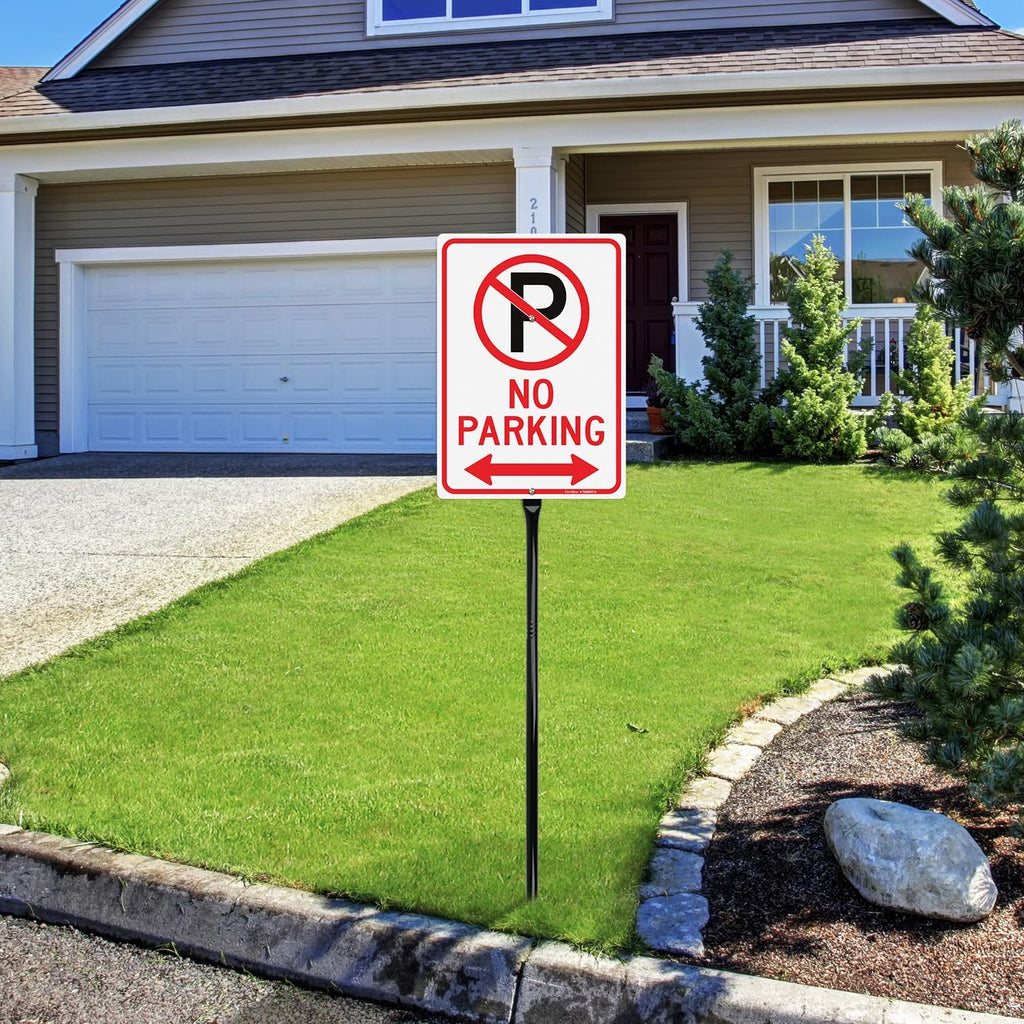 GicnKeuz Large No Parking - 14"x10" No Parking Signs with 36" Heavy Duty Metal Stakes, .040 Aluminum Reflective Signs, Fade Resistant/Waterproof, Including Screws, Easy to Install, Outdoor Use (1 Pack)