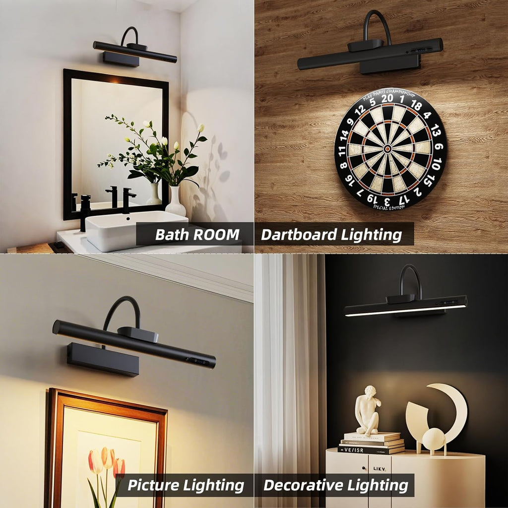 13.8inch Battery Operated Wireless Picture Light，Remote Control Painting Display Lights, Rechargeable Wall Lights with Three Modes and Power Display for Art Frame (13.8in Black-2set)