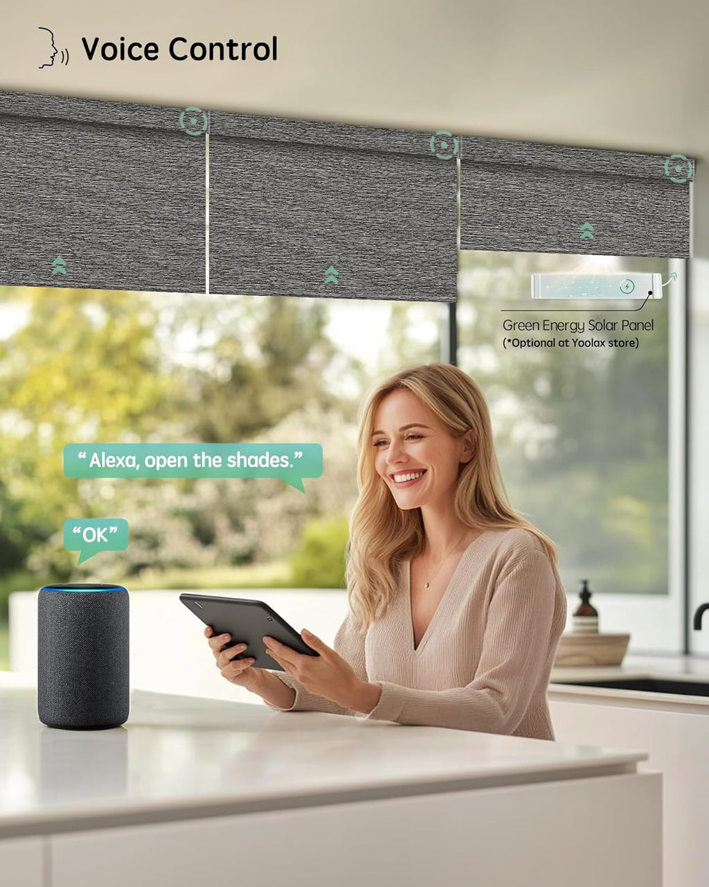 Yoolax Motorized Blinds with Remote, Smart Blinds for Windows Blackout Automatic Shades Compatible with Alexa Remote Control Roller Window Shades with Valance, Custom Size (V-Rock Stripe)