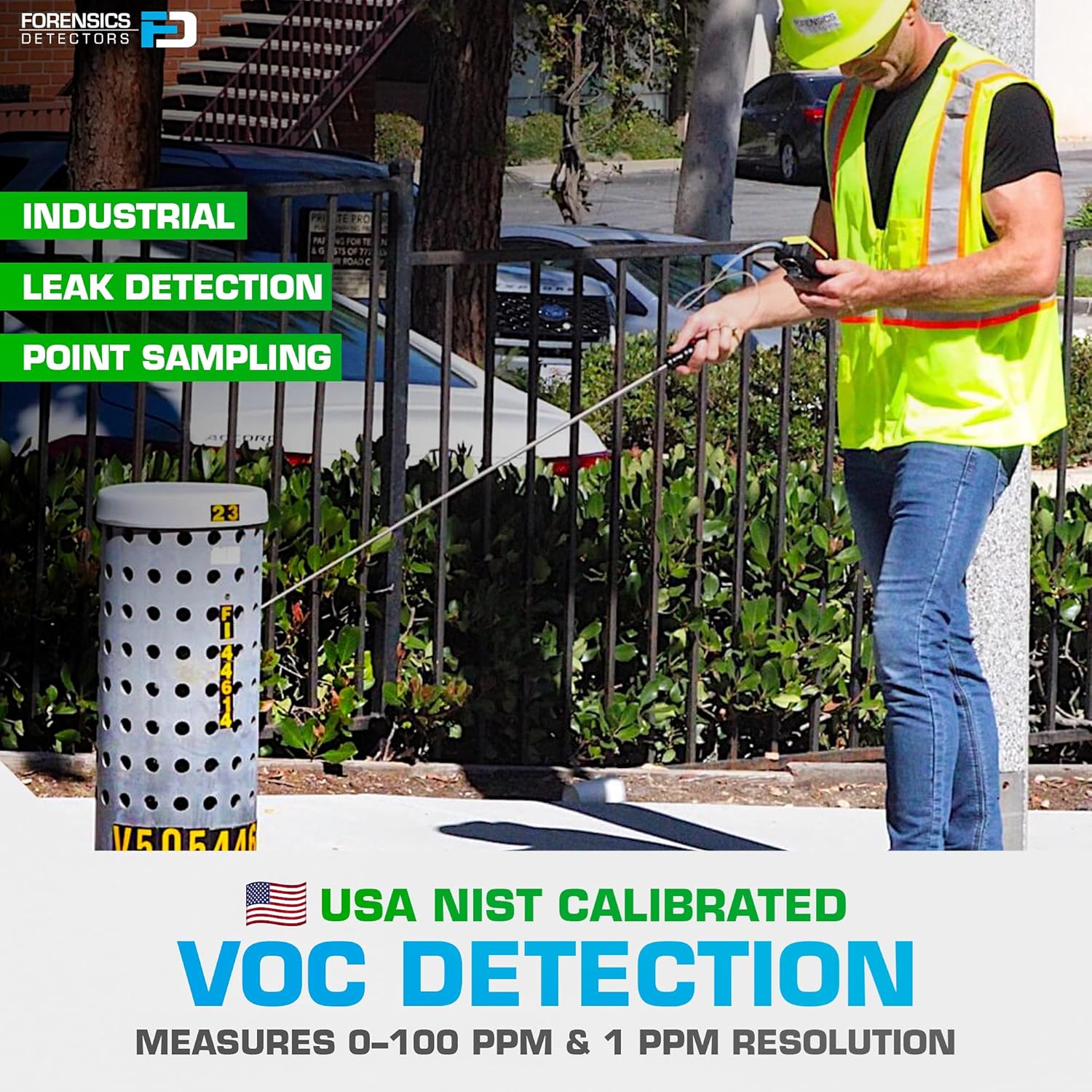 Volatile Organic Compounds VOC Detector by Forensics | USA NIST Calibrated & Certificate | USB Recharge | 0-100ppm VOC | Built-in Pump & 4ft Probe |