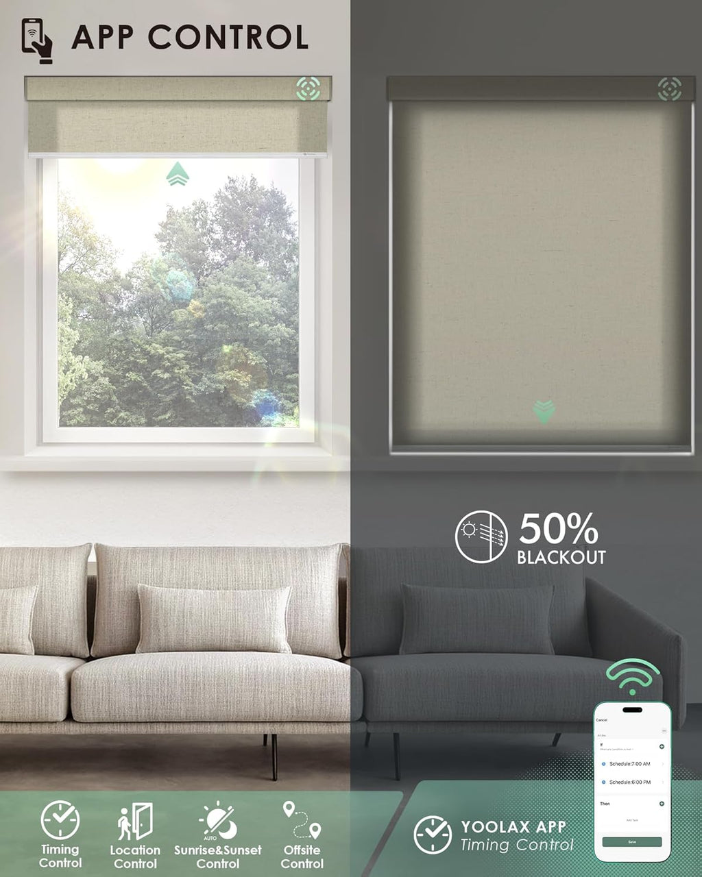 Yoolax Motorized Blinds with Remote, Light Filtering Smart Blinds Work with Alexa Google Home, Automatic Roller Shades for Indoor Windows Living Room, Custom Size (V - Haystack Yellow)