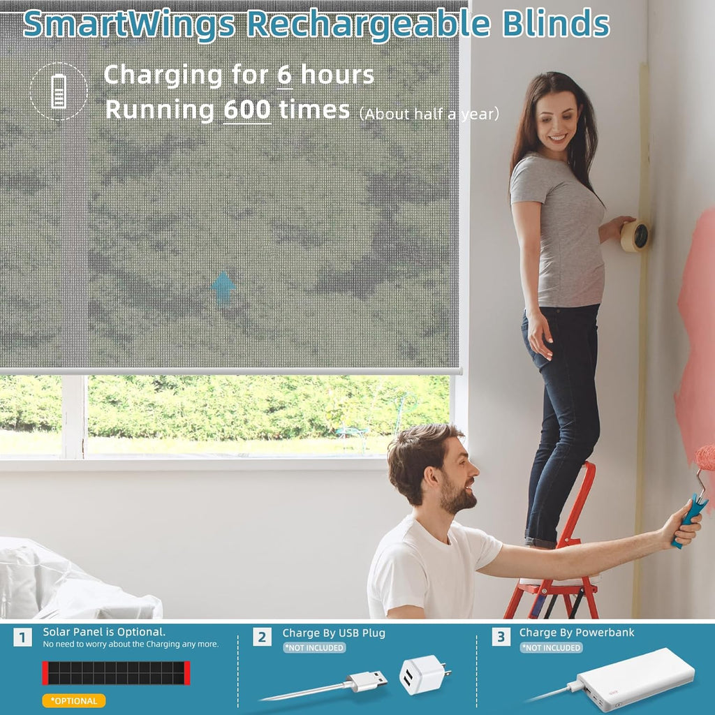SmartWings Motorized Smart Blinds for Windows in 5% Openness, Electric Remote Roller Shades Compatible with Alexa Google Z-Wave Homekit Thread, Custom Up to 110”W x 148”H, PVC Free Sunscreen Charcoal